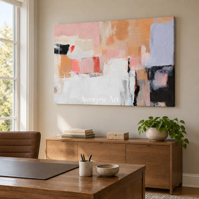 Peach Fragments: Textured Pastel Abstract Wall Art — office frameless