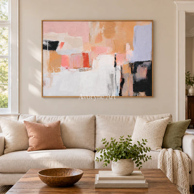Peach Fragments: Textured Pastel Abstract Wall Art — villa wood