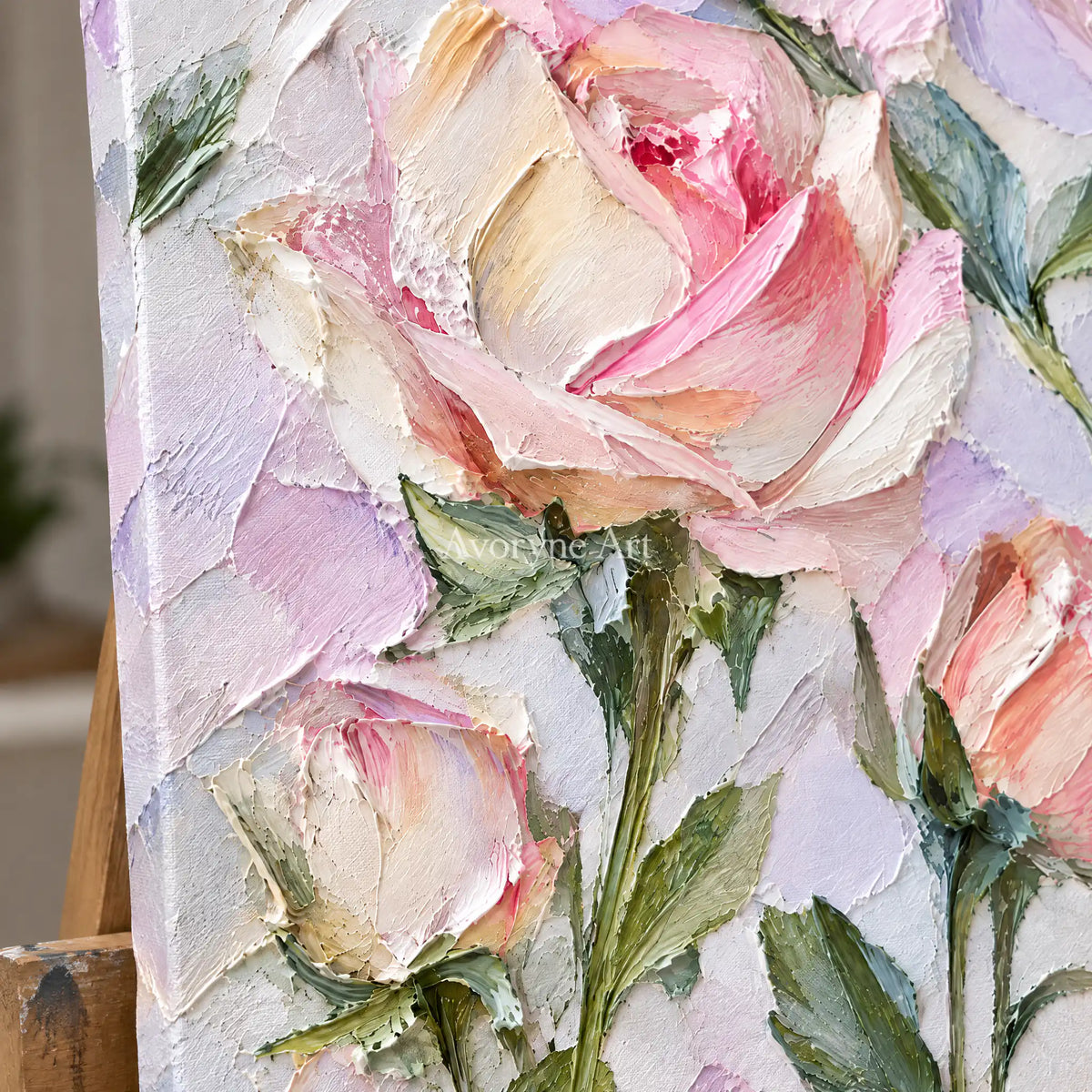 Rose Sonnet: Textured Pink Rose Floral Wall Art — detail easel