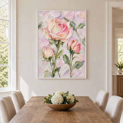 Rose Sonnet: Textured Pink Rose Floral Wall Art — dining white