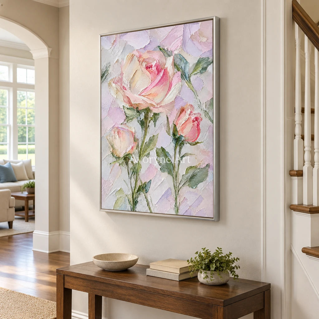 Rose Sonnet: Textured Pink Rose Floral Wall Art — entry silver