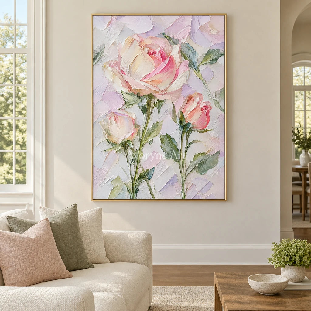 Rose Sonnet: Textured Pink Rose Floral Wall Art — living gold