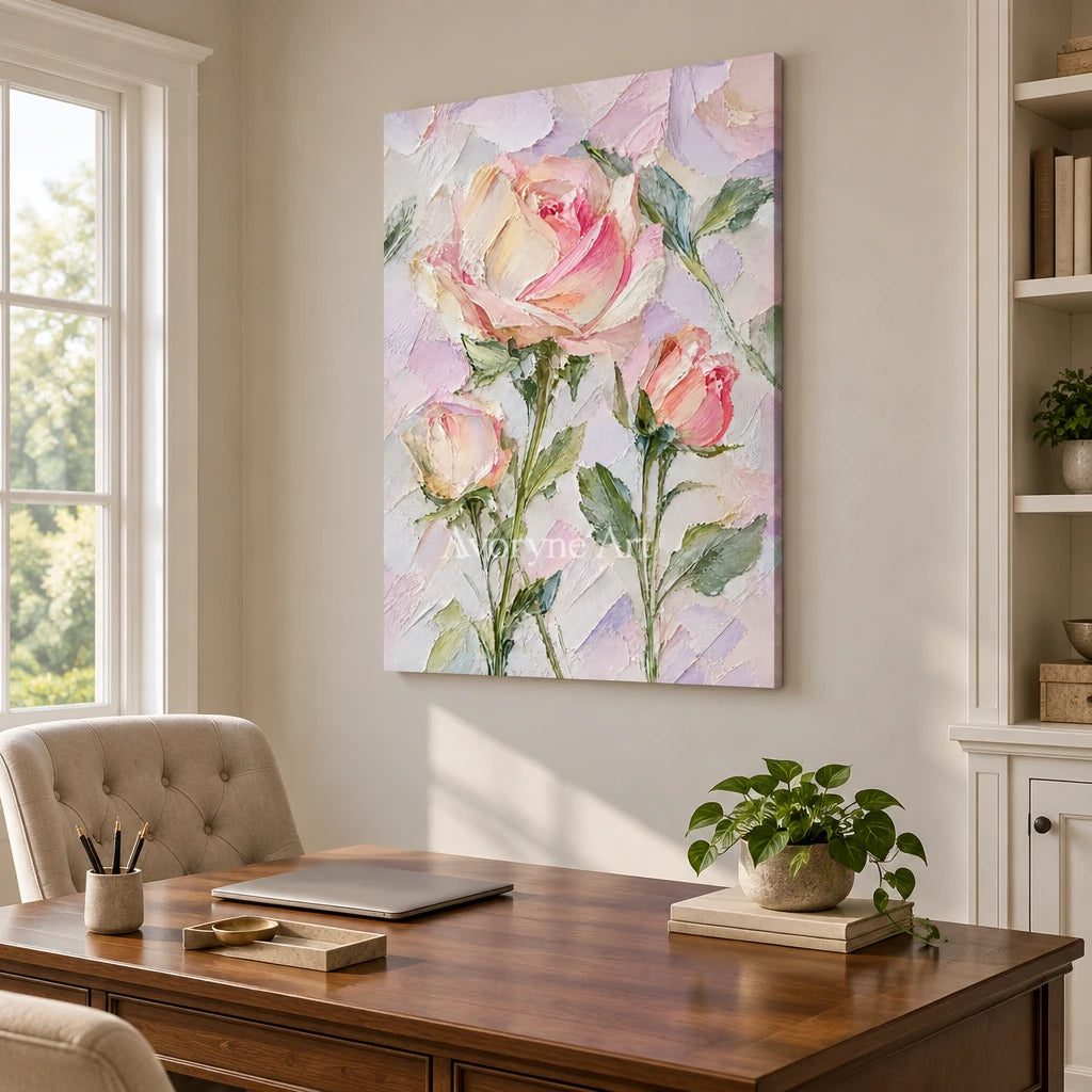 Rose Sonnet: Textured Pink Rose Floral Wall Art — office frameless