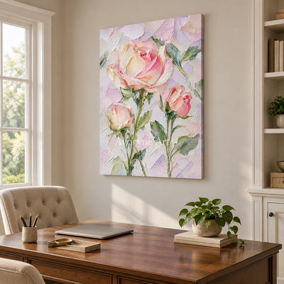 Rose Sonnet: Textured Pink Rose Floral Wall Art — office frameless