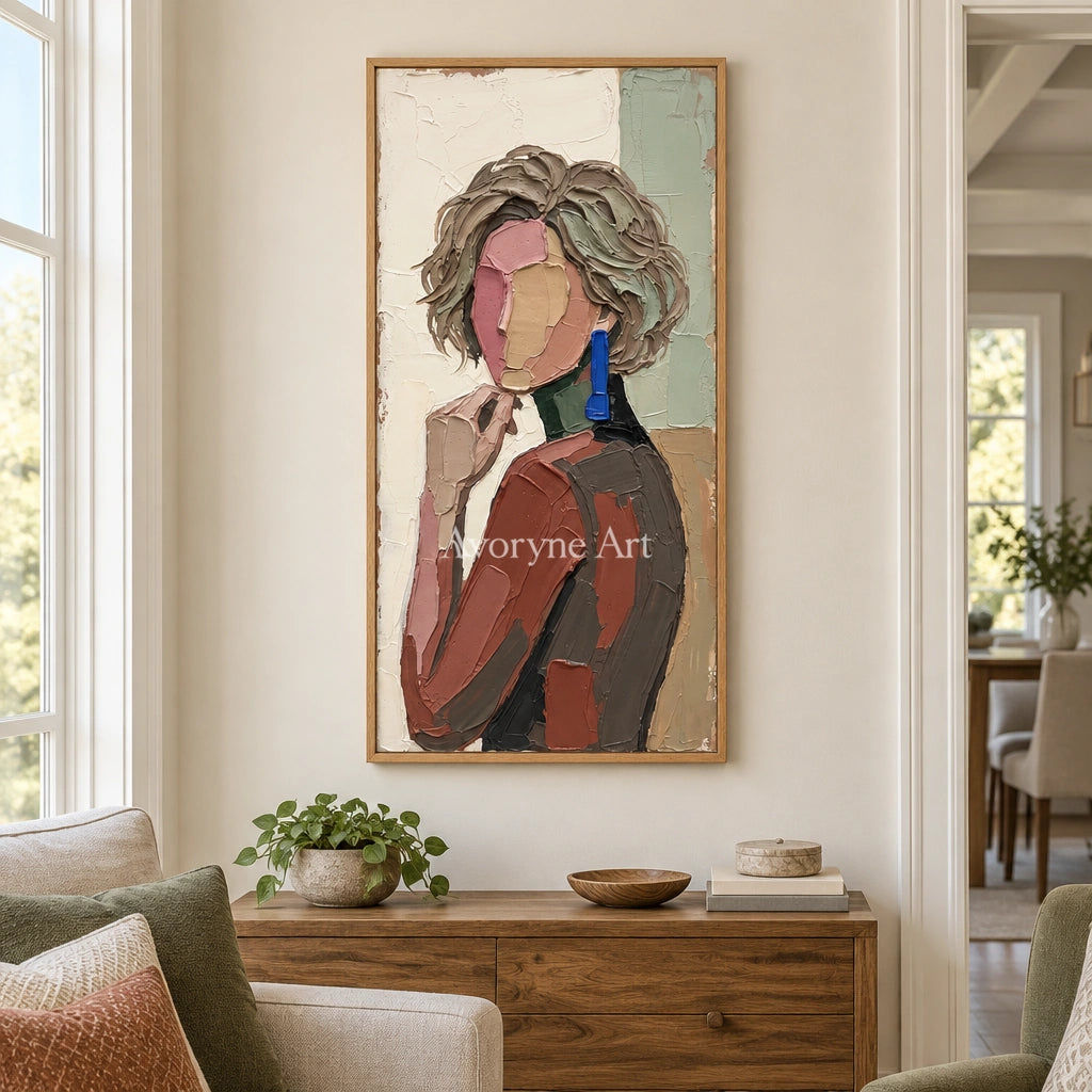 Verdant Memory textured portrait wall art with a wood frame in a villa living space