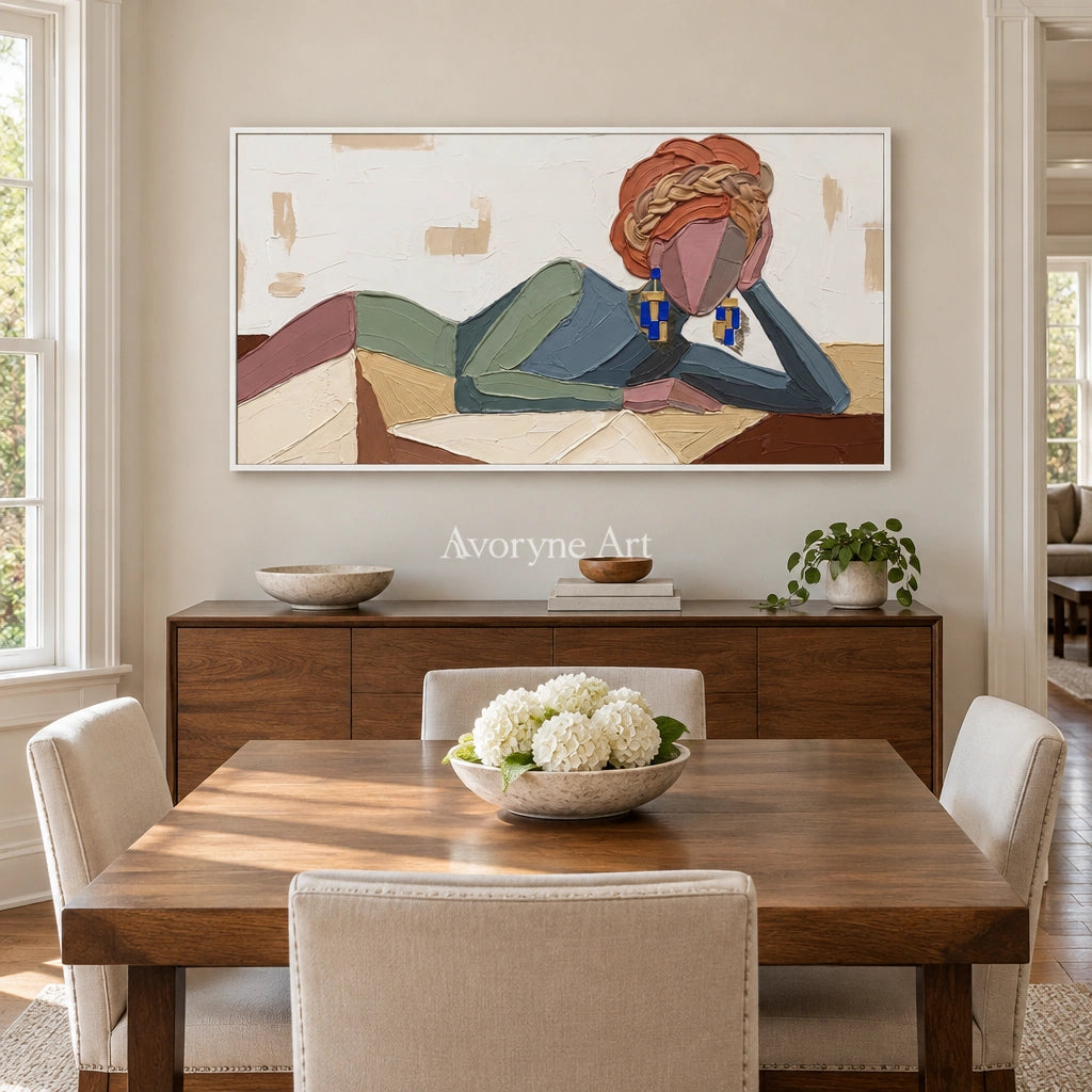 Verdant Prelude textured portrait wall art with a white frame in a dining room