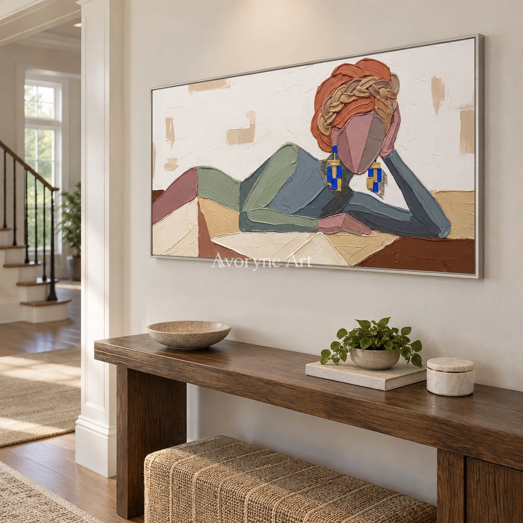 Verdant Prelude textured portrait wall art with a silver frame in an entryway