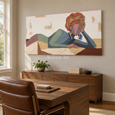 Verdant Prelude textured portrait wall art as a frameless stretched canvas in a home office