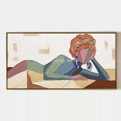 Verdant Prelude, hand-painted textured portrait wall art by Nadia Tan