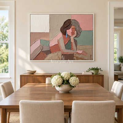 Verdant Trace textured portrait wall art with a white frame in a dining room