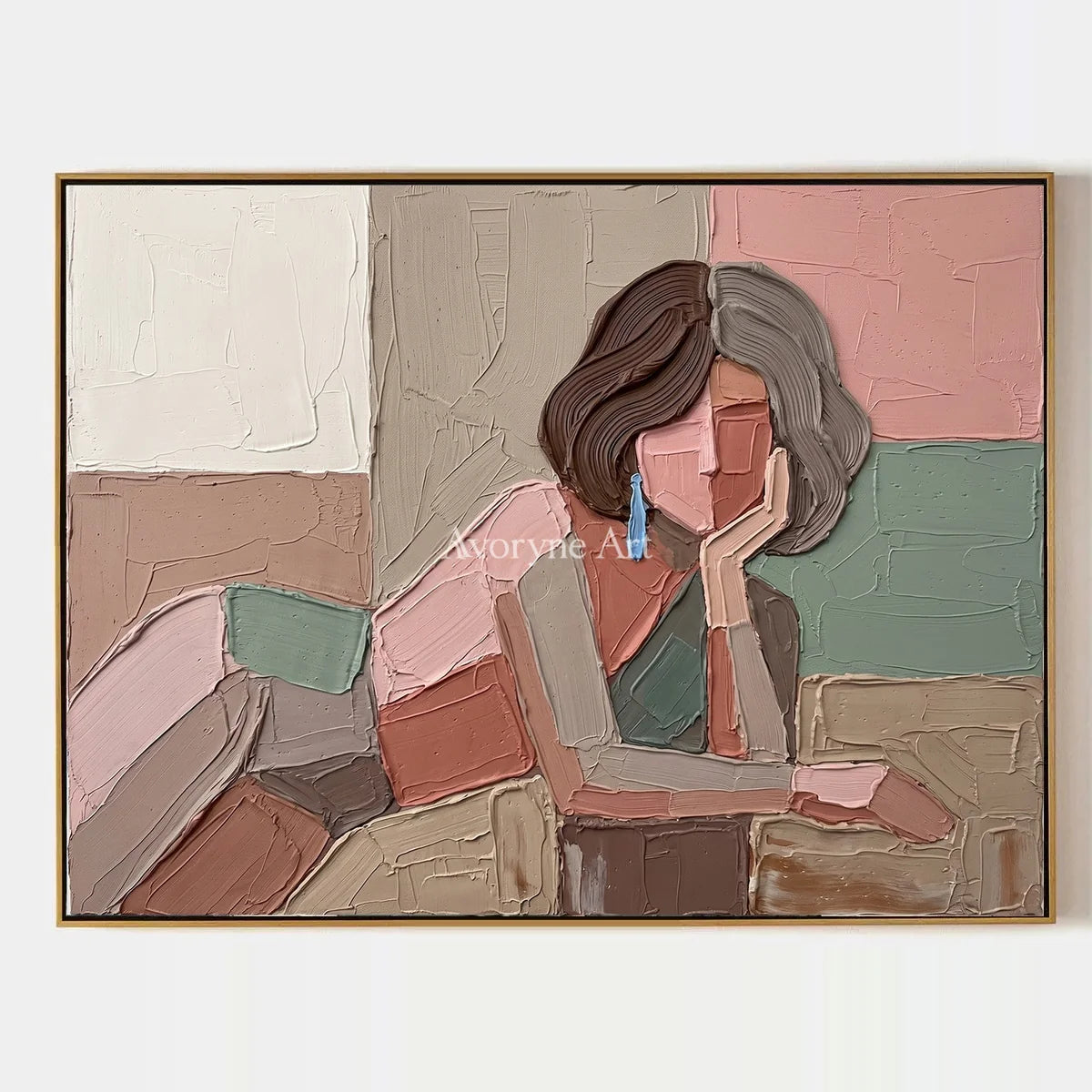Verdant Trace, hand-painted textured portrait wall art by Nadia Tan