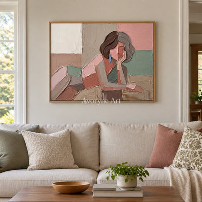 Verdant Trace textured portrait wall art with a wood frame in a villa living space