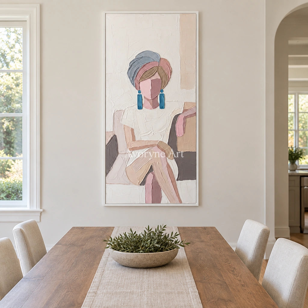 Verdant Story textured portrait wall art with a white frame in a dining room