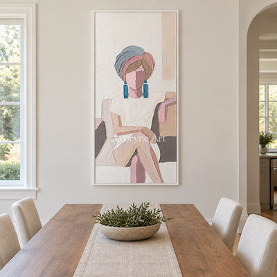 Verdant Story textured portrait wall art with a white frame in a dining room
