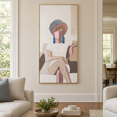Verdant Story textured portrait wall art with a gold frame hanging in a living room