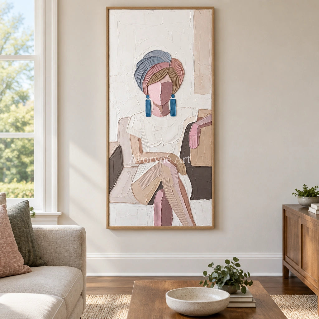 Verdant Story textured portrait wall art with a wood frame in a villa living space