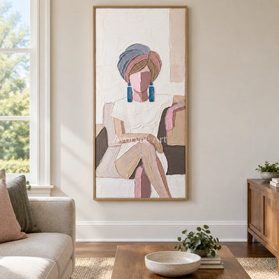 Verdant Story textured portrait wall art with a wood frame in a villa living space