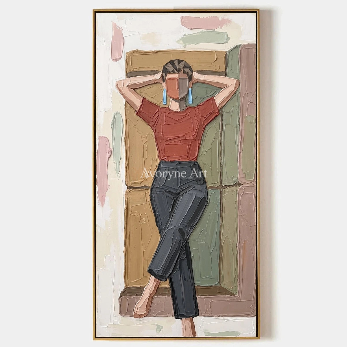 Verdant Vista, hand-painted textured portrait wall art by Nadia Tan