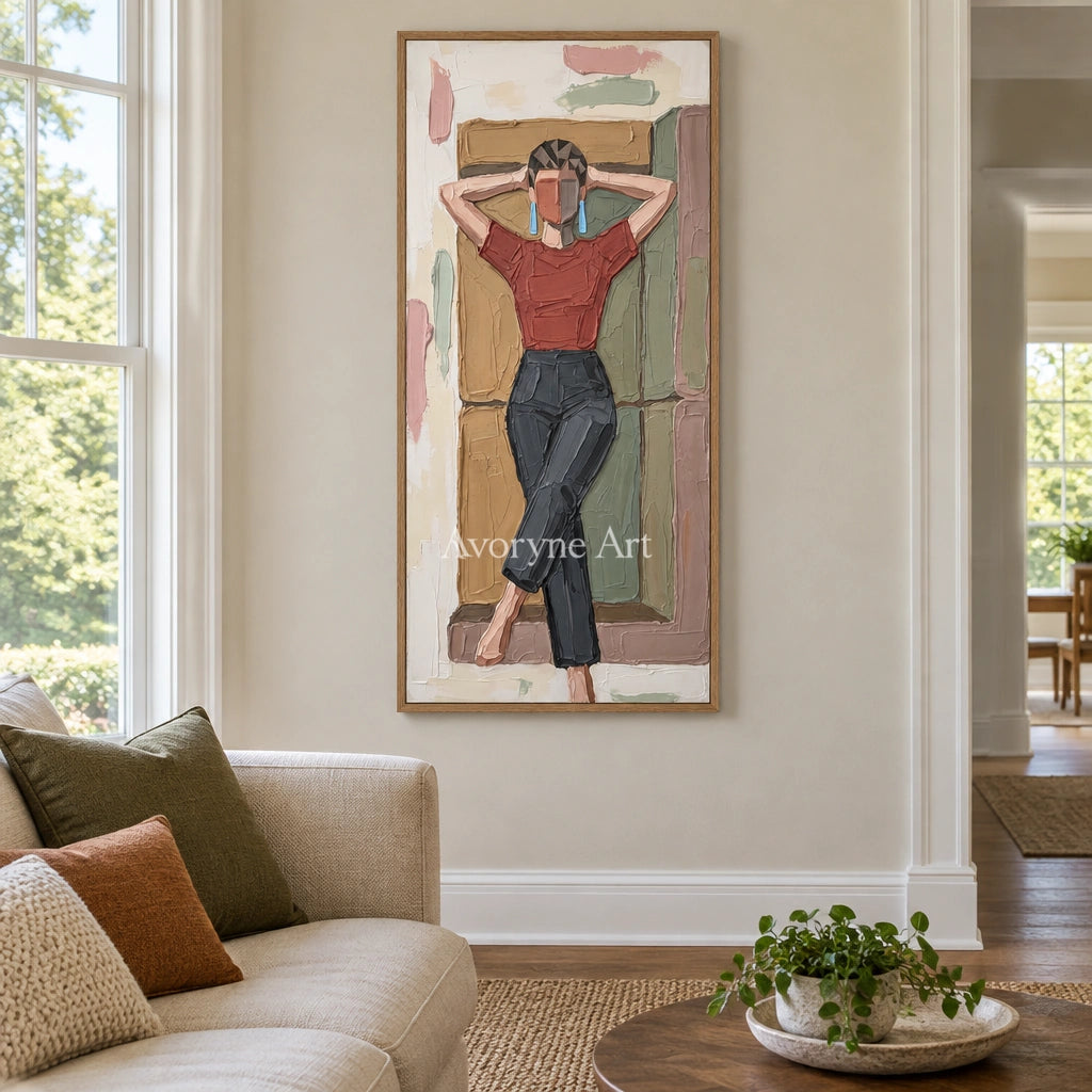 Verdant Vista textured portrait wall art with a wood frame in a villa living space