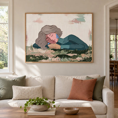 Verdant Solace textured portrait wall art with a wood frame in a villa living space