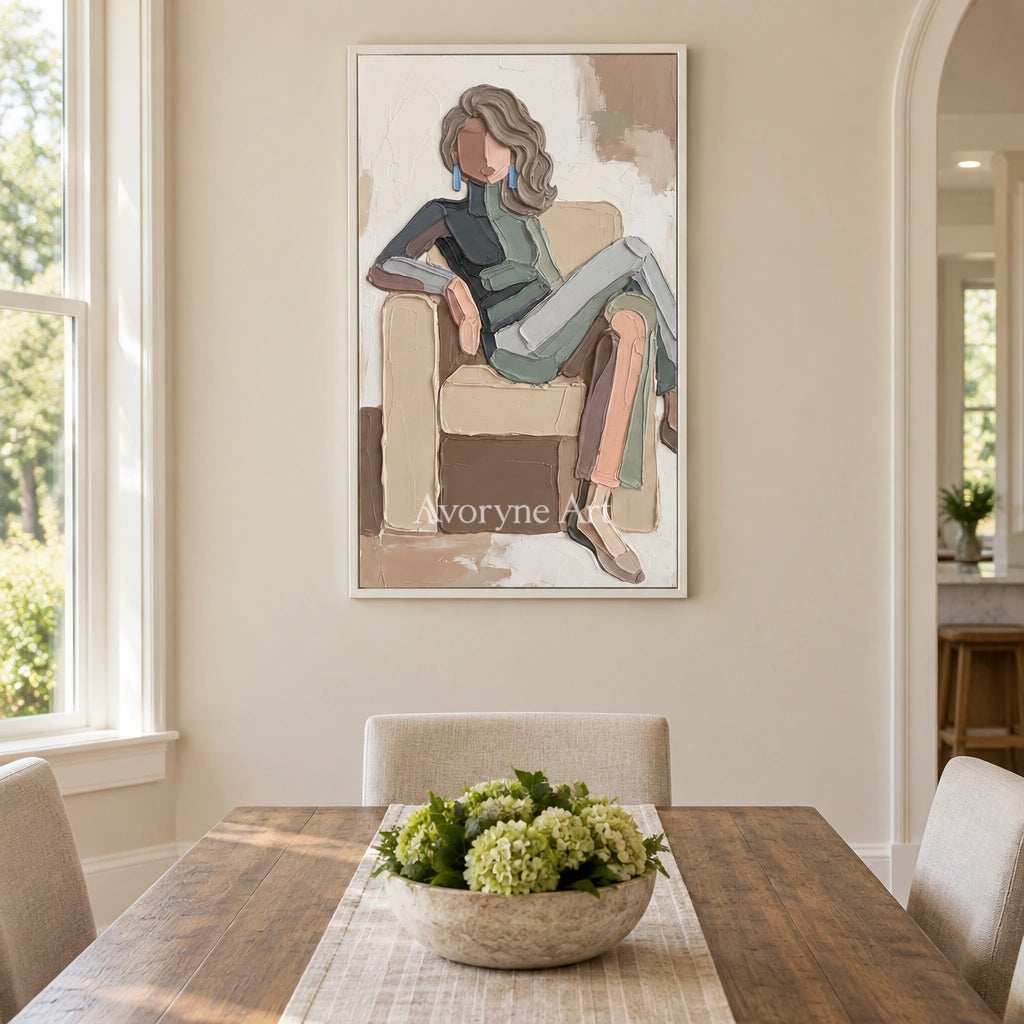 Verdant Reverberation textured portrait wall art with a white frame in a dining room