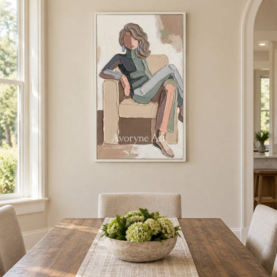Verdant Reverberation textured portrait wall art with a white frame in a dining room