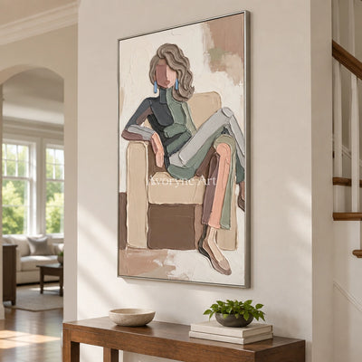 Verdant Reverberation textured portrait wall art with a silver frame in an entryway