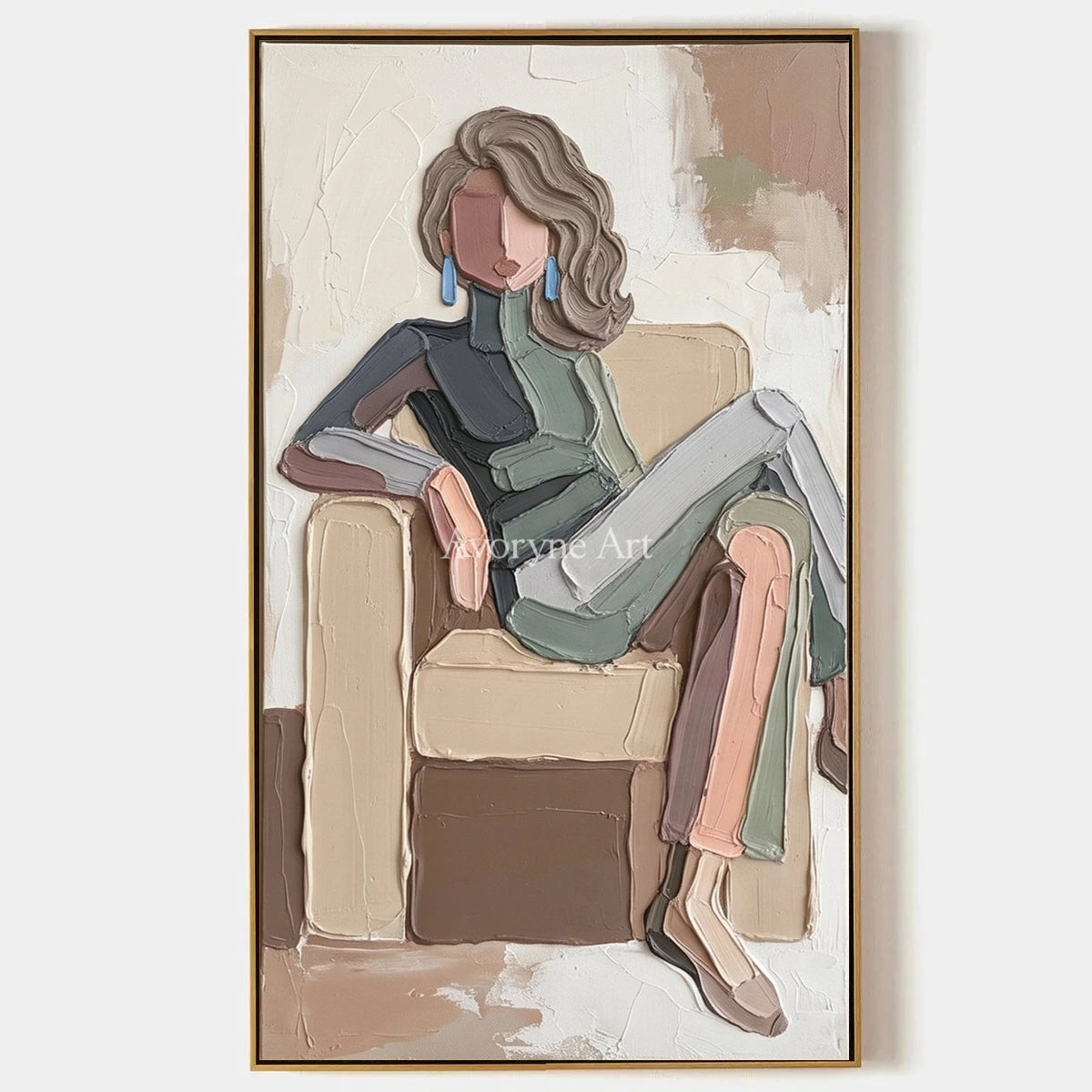 Verdant Reverberation, hand-painted textured portrait wall art by Nadia Tan