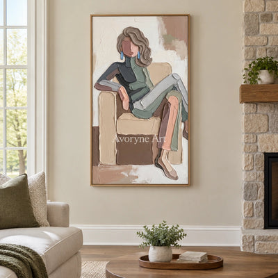 Verdant Reverberation textured portrait wall art with a wood frame in a villa living space