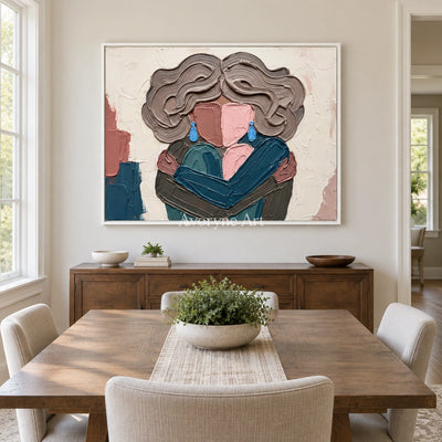 Verdant Dialogue textured portrait wall art with a white frame in a dining room