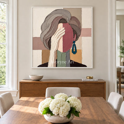 Blue Cadence textured portrait wall art with a white frame in a dining room