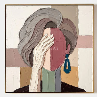 Blue Cadence, hand-painted textured portrait wall art by Nadia Tan