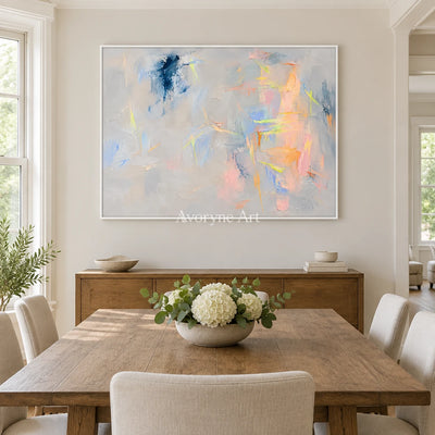 Pastel Traces: Textured Soft Gray Abstract Wall Art — dining white