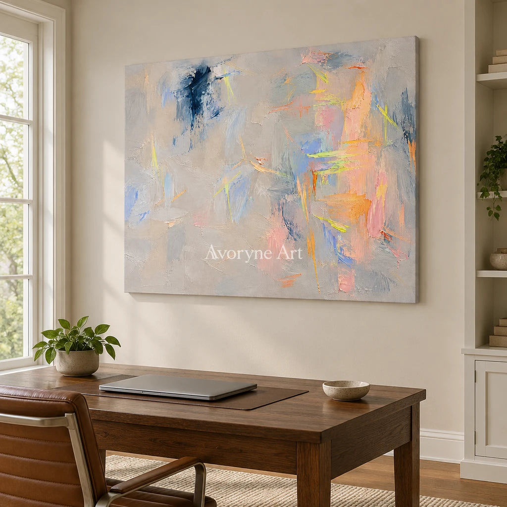 Pastel Traces: Textured Soft Gray Abstract Wall Art — office frameless
