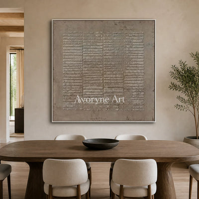 Earthen Silence: Textured Wabi-Sabi Abstract Wall Art - dining room white frame