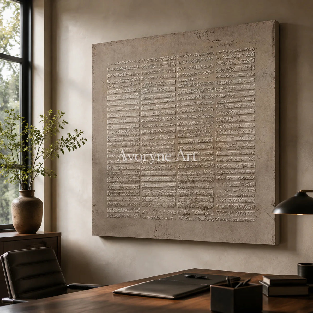 Earthen Silence: Textured Wabi-Sabi Abstract Wall Art - office frameless