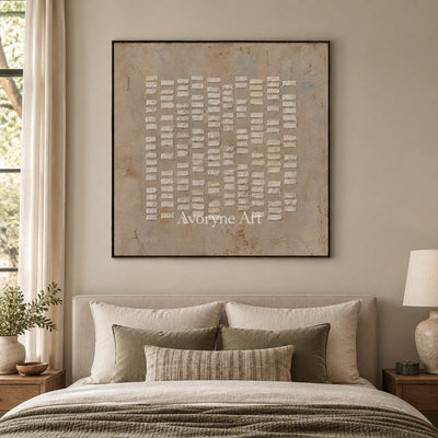 Linen Marks: Textured Wabi-Sabi Beige Relief Wall Art — bedroom black