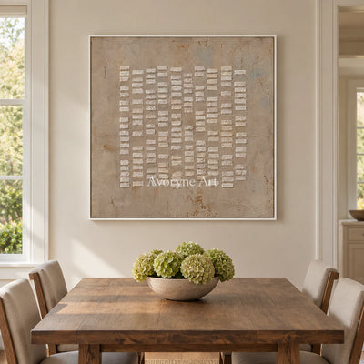 Linen Marks: Textured Wabi-Sabi Beige Relief Wall Art — dining white