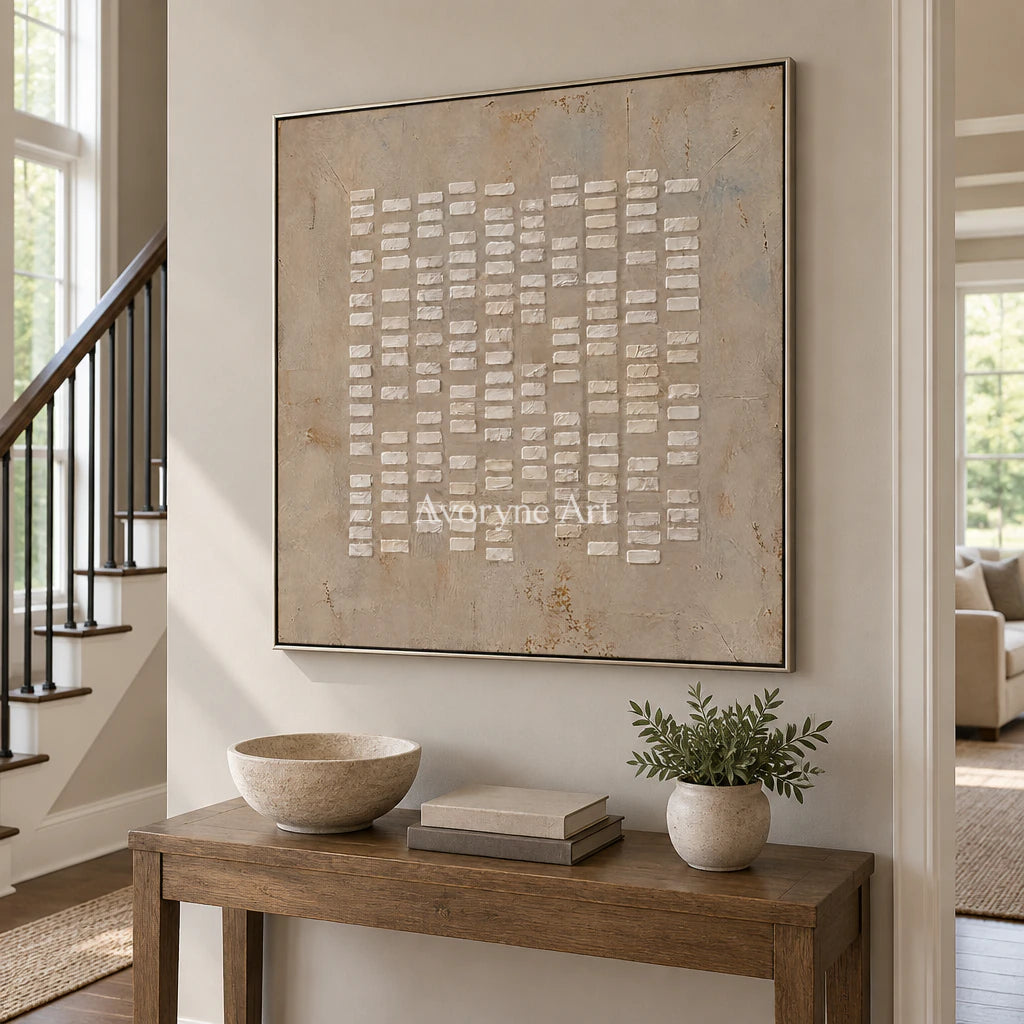 Linen Marks: Textured Wabi-Sabi Beige Relief Wall Art — entry silver