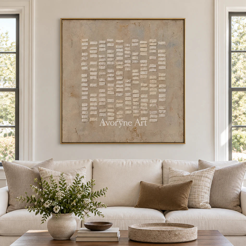 Linen Marks: Textured Wabi-Sabi Beige Relief Wall Art — living gold