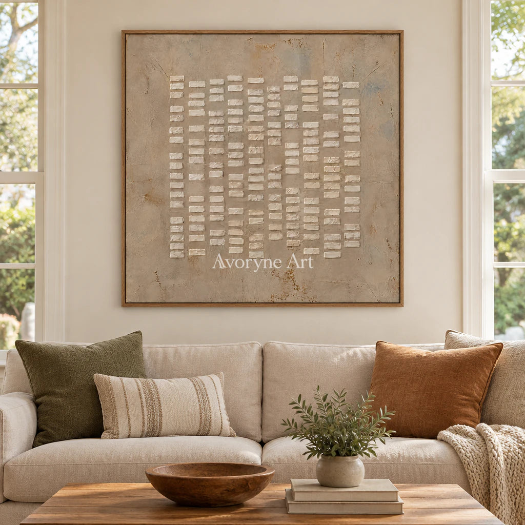 Linen Marks: Textured Wabi-Sabi Beige Relief Wall Art — villa wood