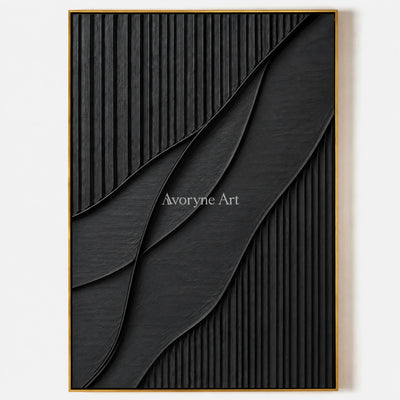 Noir Curve: Textured Wabi-Sabi Black Impasto Wall Art — primary