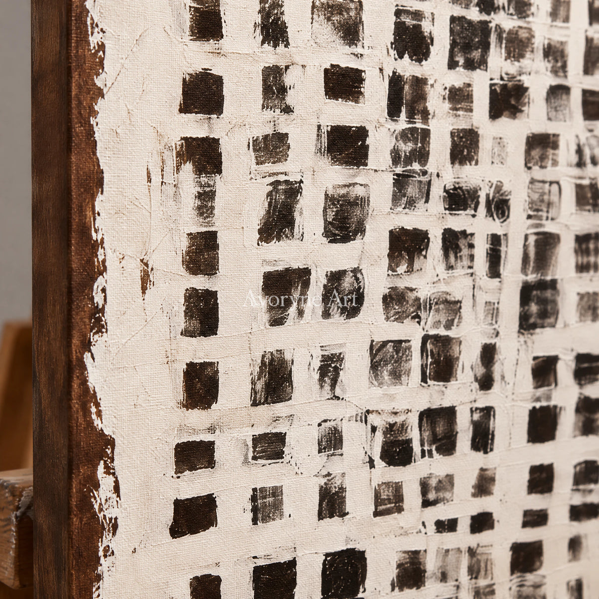 Chalk Weave: Textured Wabi-Sabi White Grid Wall Art — detail easel
