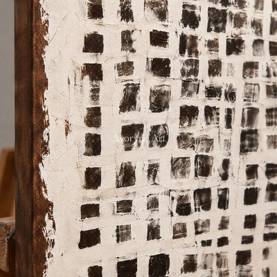 Chalk Weave: Textured Wabi-Sabi White Grid Wall Art — detail easel