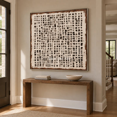 Chalk Weave: Textured Wabi-Sabi White Grid Wall Art — entry silver