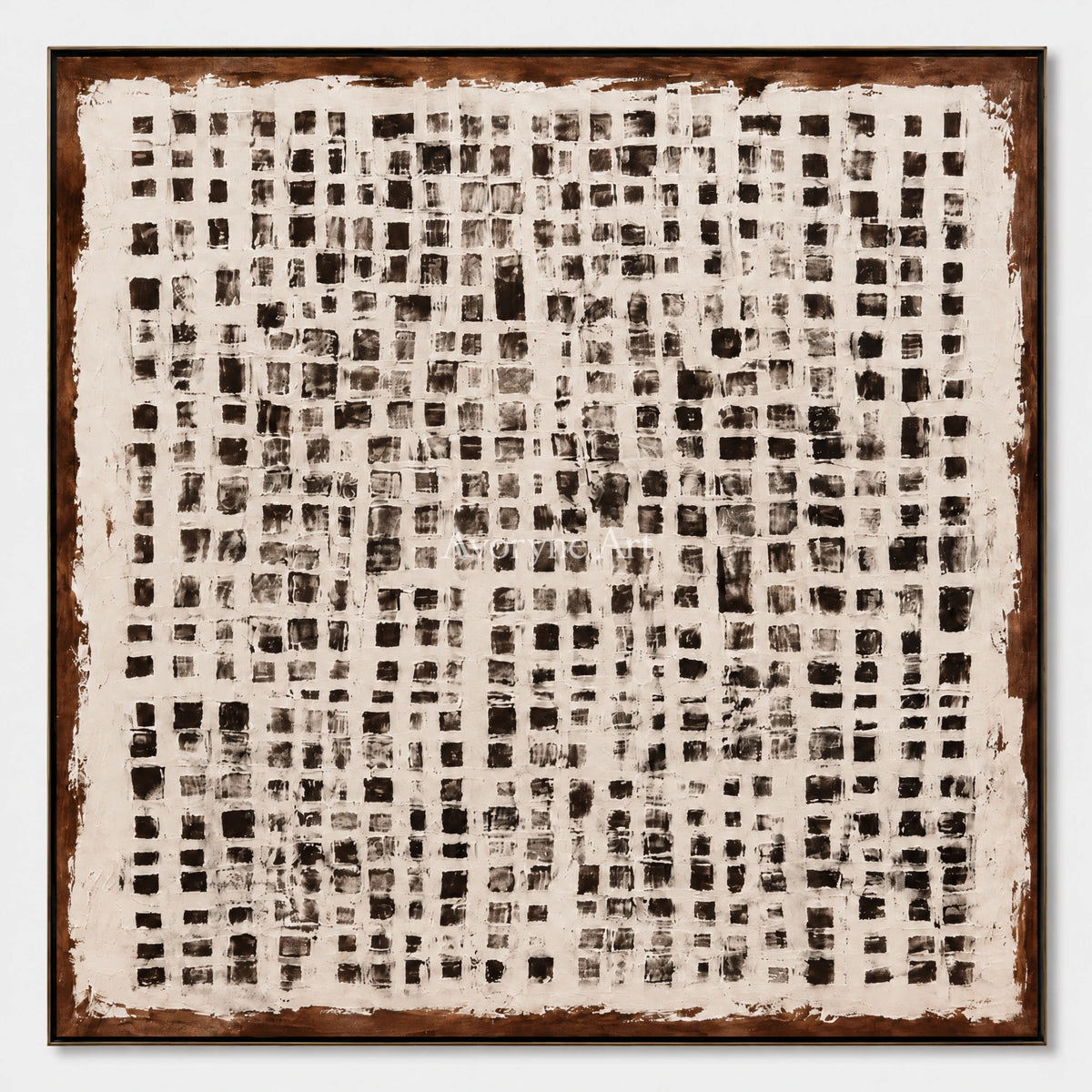 Chalk Weave: Textured Wabi-Sabi White Grid Wall Art — primary
