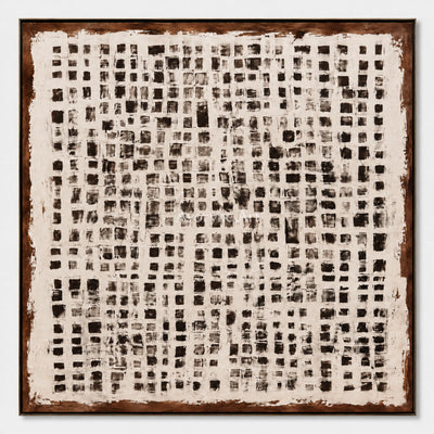 Chalk Weave: Textured Wabi-Sabi White Grid Wall Art — primary