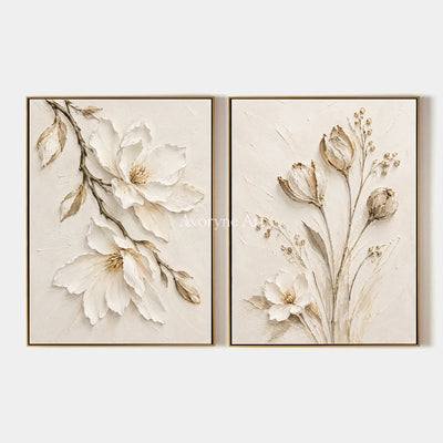 Ivory Botany: Textured White Floral Diptych Wall Art — primary