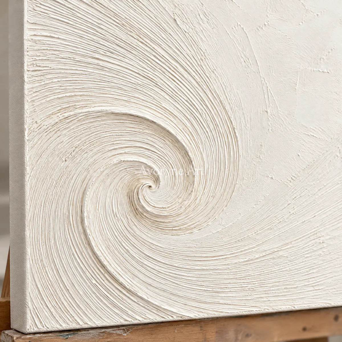 Spiral Passage: Textured White Grooved Diptych Wall Art — detail easel
