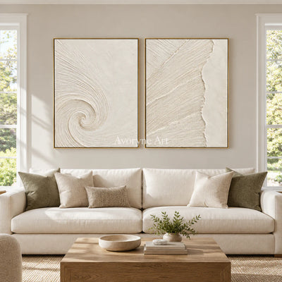 Spiral Passage: Textured White Grooved Diptych Wall Art — living gold